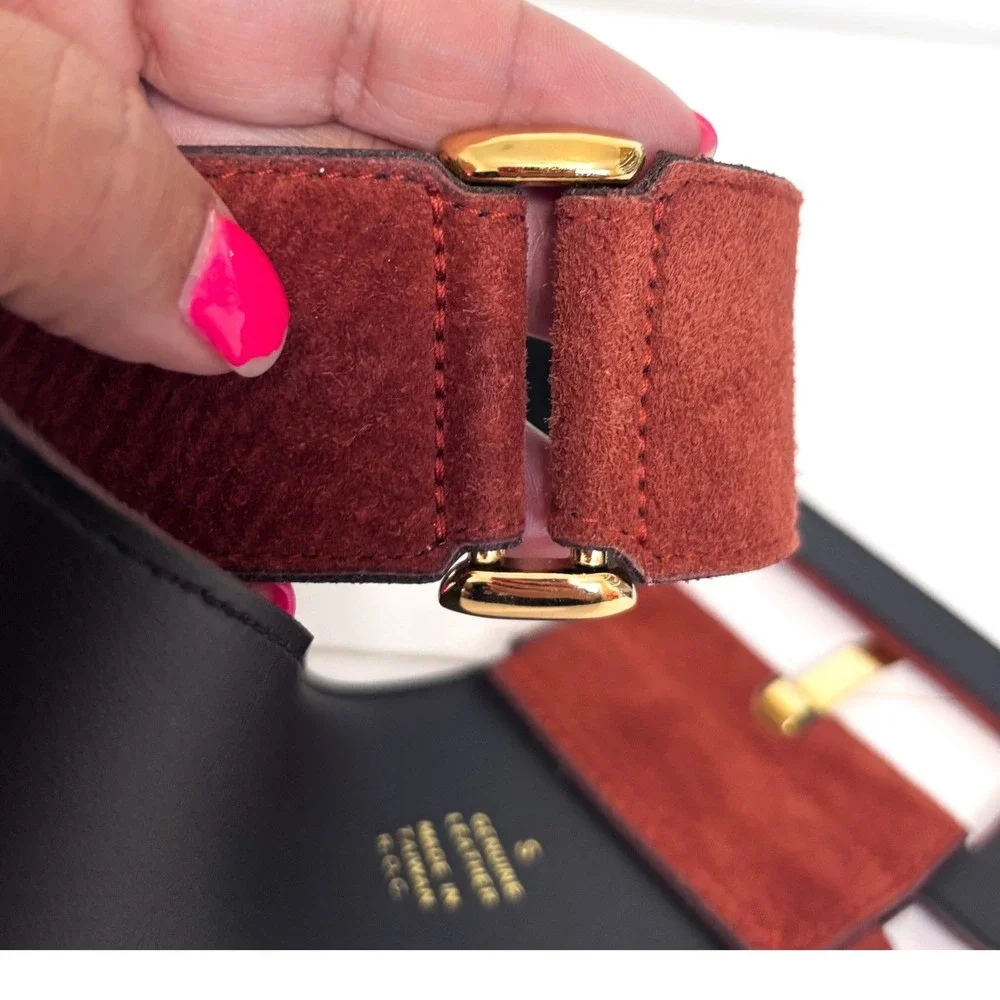 Express Vintage 80s Suede Statement Belt Small Rust Brown Chunky Wide Leather
